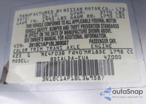 2011 Nissan Versa 1.8S z USA, uszkodzony, nr VIN 3N1BC1AP1BL369587